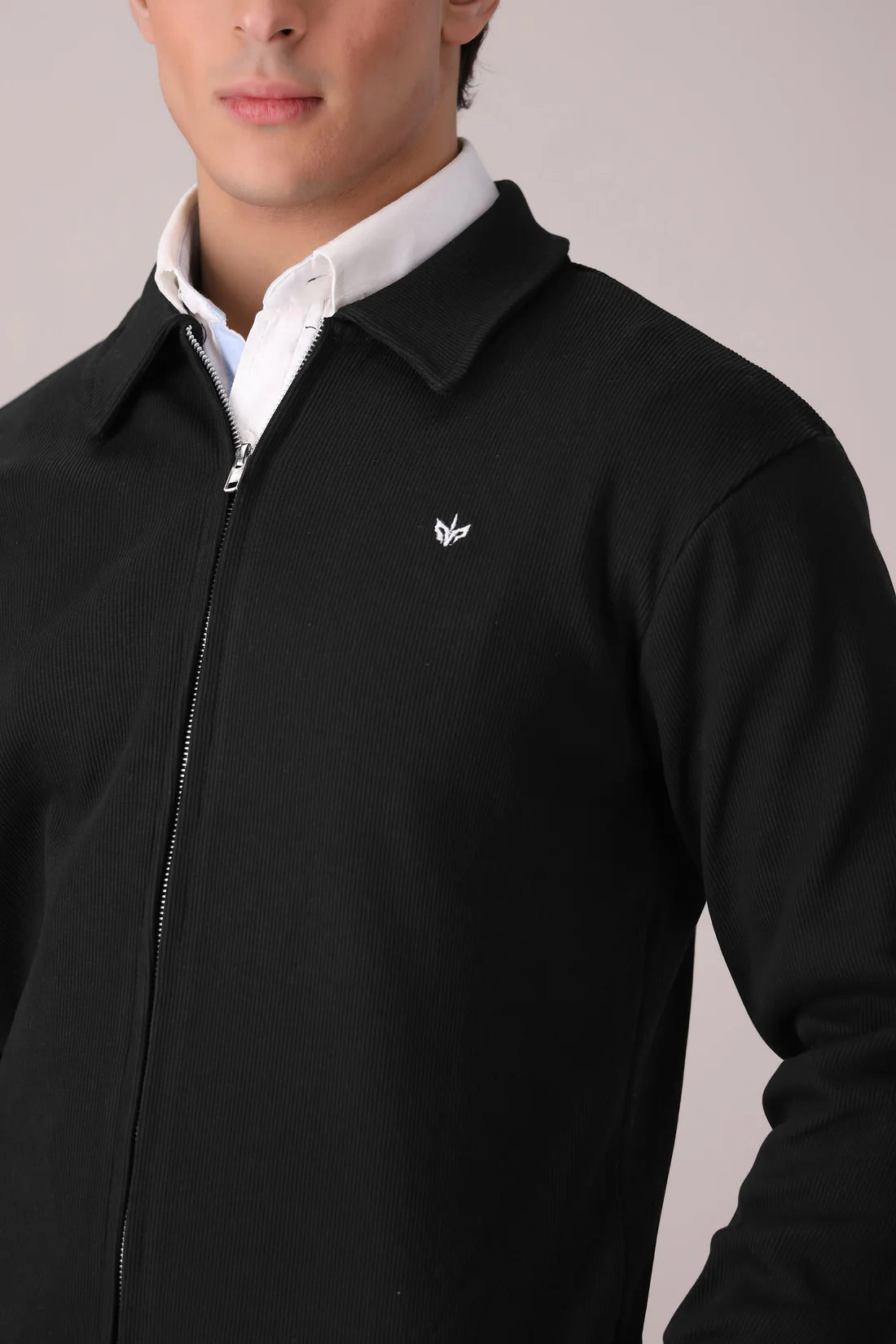 Black RIB KNITTED Full Zipper