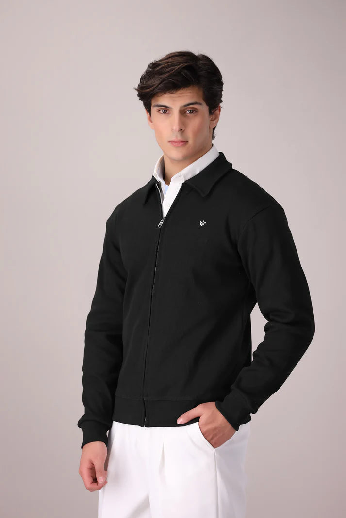 Black RIB KNITTED Full Zipper